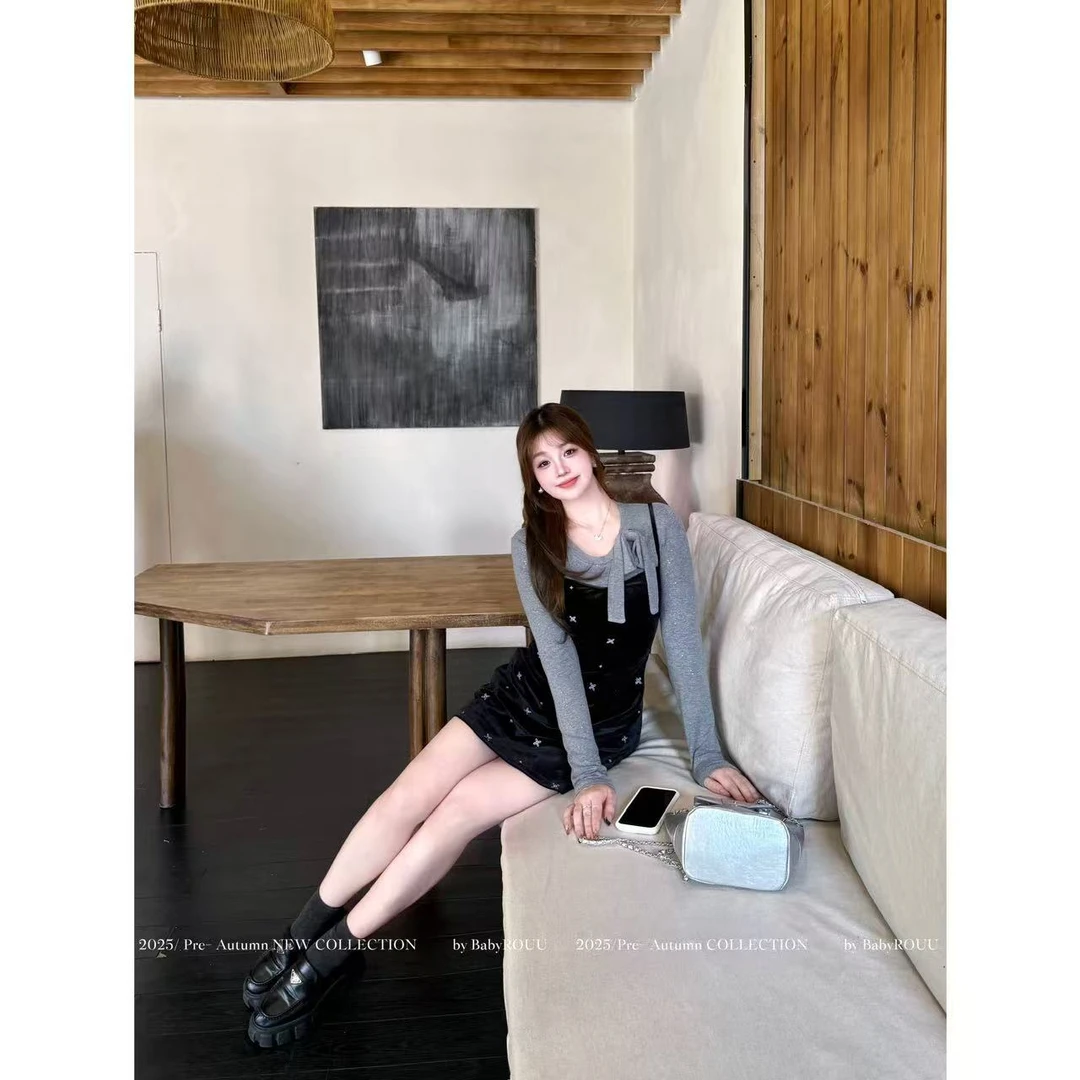 【慕尼繁星】温与柔法式气质丝绒刺绣长袖亮闪闪复古气质连衣裙