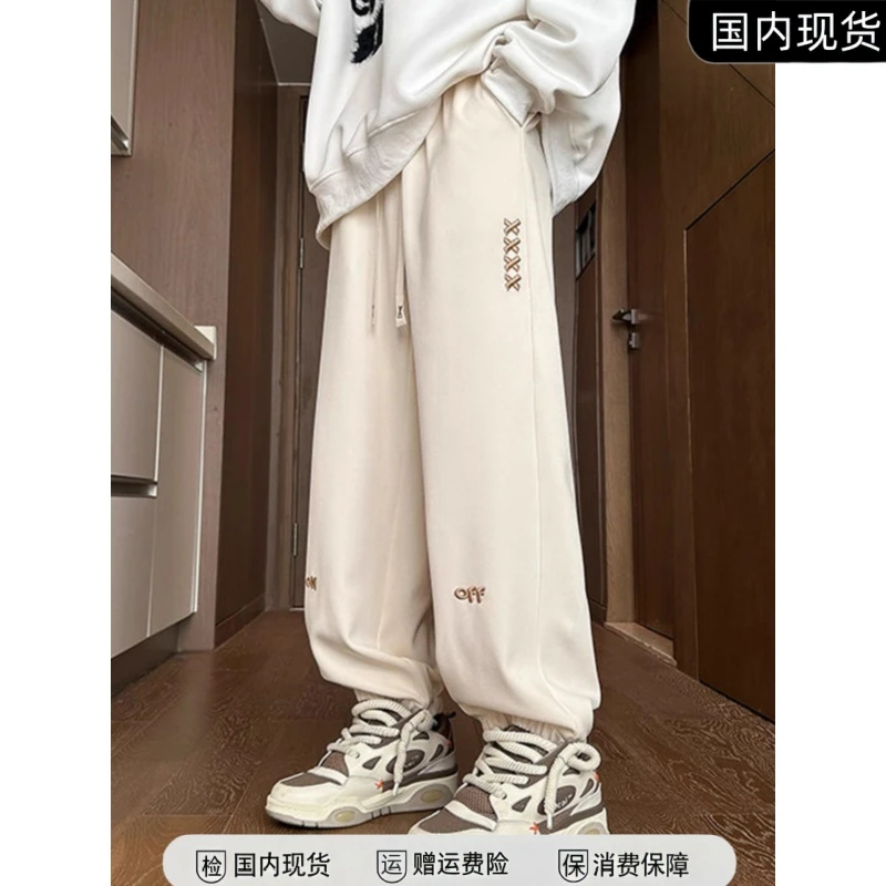 刺绣裤子男款秋季潮牌潮流休闲宽松运动裤高级感美式复古束脚卫裤