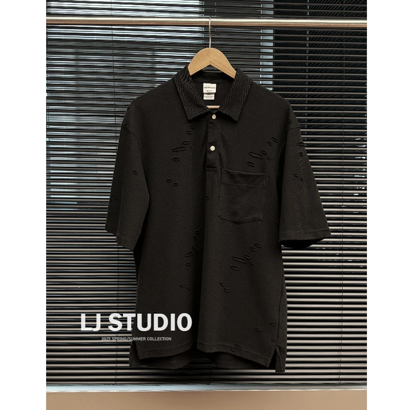 L.JIN 手工割破混纺polo衫.Destroy polo . 基础通勤. 0322
