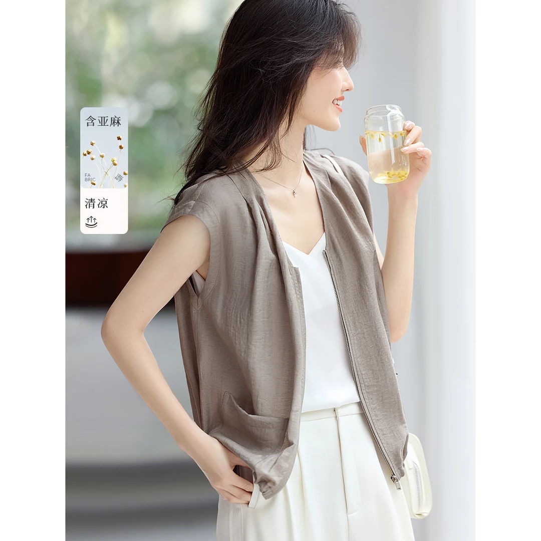 XWI/欣未【燕麦轻语】含亚麻松弛感背心外套2025夏宽松马甲女8184