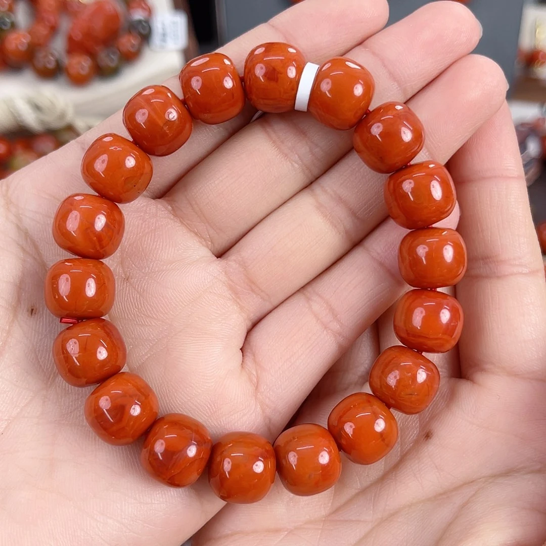 波***王南红玛瑙未镶嵌瓦西高货柿子红满肉老型12mm