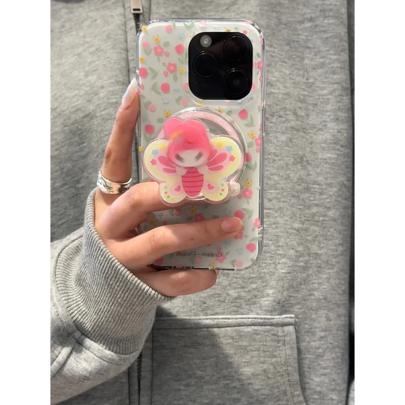 韩风碎花蝴蝶磁吸支架iPhone14适用于16pro手机壳15p全包新款苹果