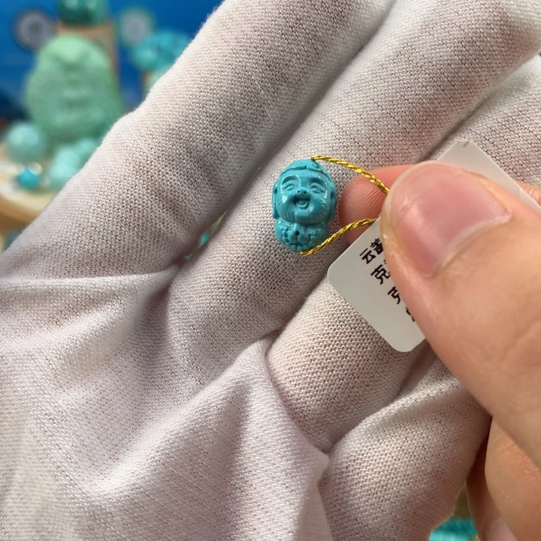 绿松石未镶嵌珠宝奇石高瓷蓝八戒8.6*12.6mm
