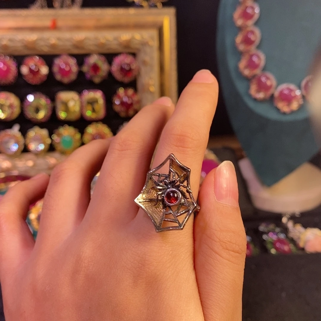 石榴石银S925镶嵌戒指