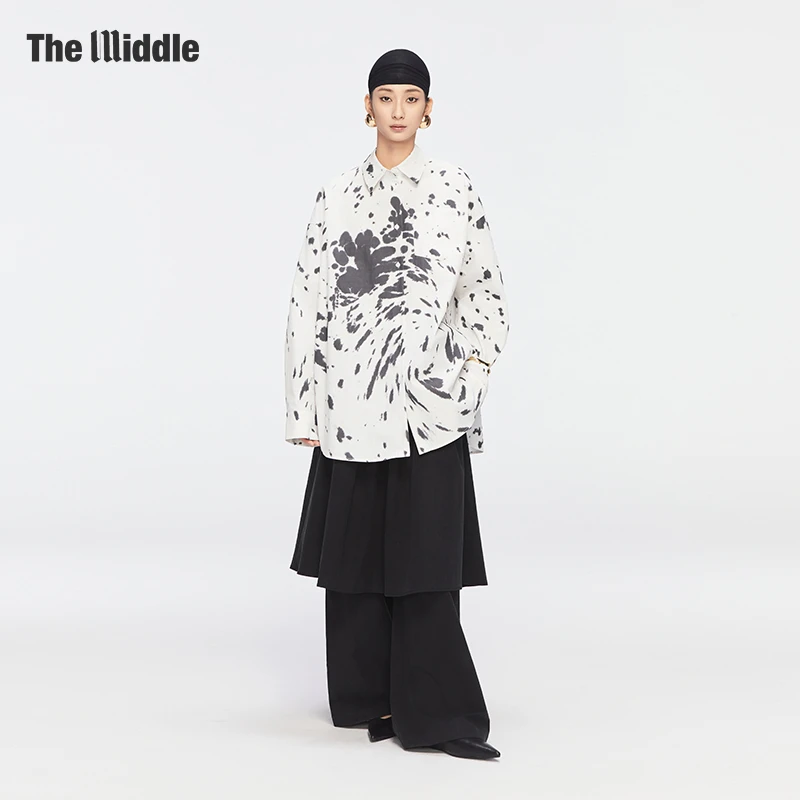 The Middle墨点印花衬衫 褶皱裙裤 日常通勤女装2025秋季新品
