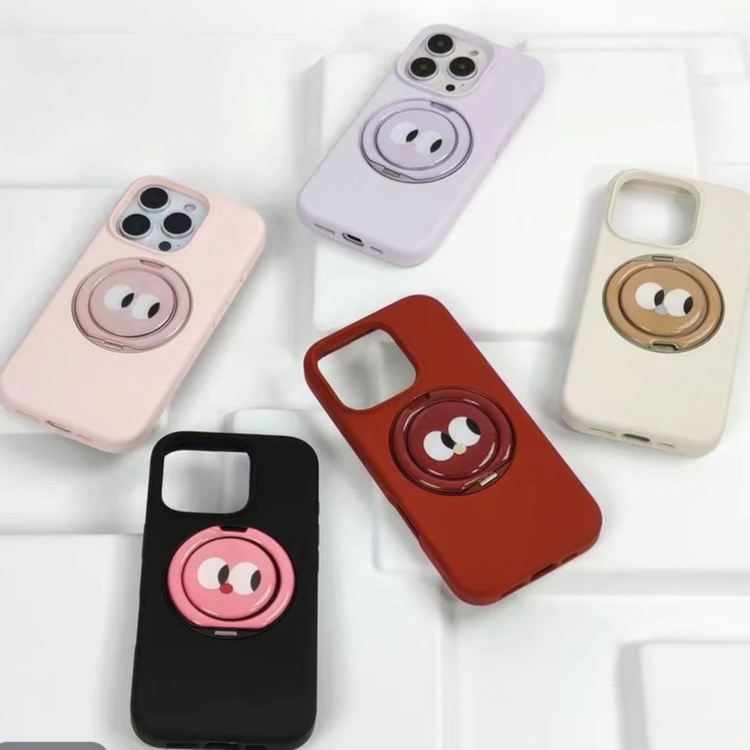 ins风大眼睛真液态硅胶肤感360°旋转支点支架17promax-13手机壳