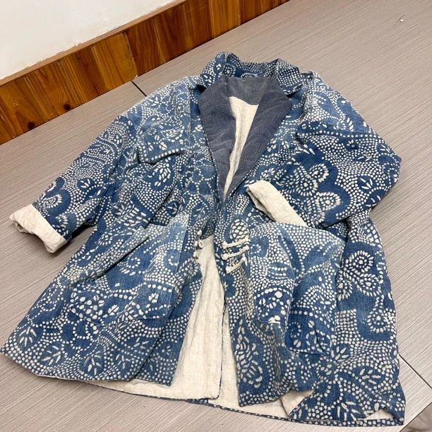 二囍古朴250216古布土布豆染西装