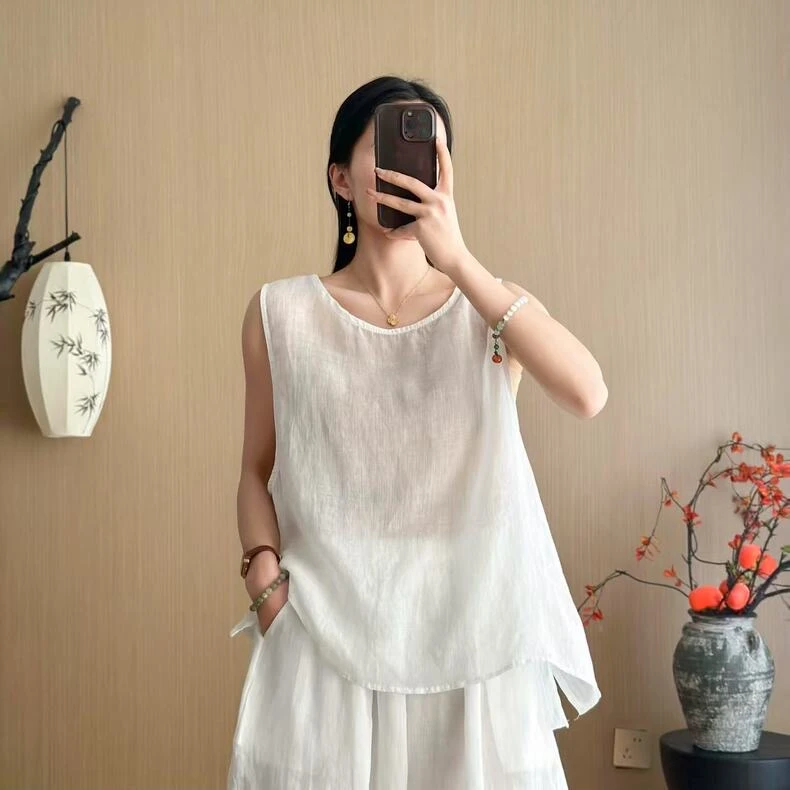 1006新款净版盘扣苎麻马甲（衣长59左右）