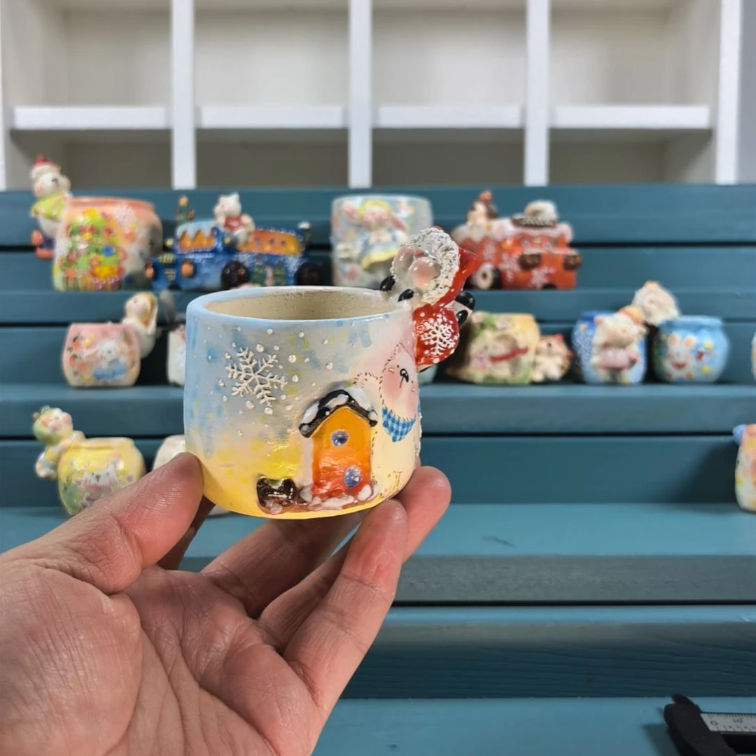 果****奶牛猫 小房子 手绘多肉花盆