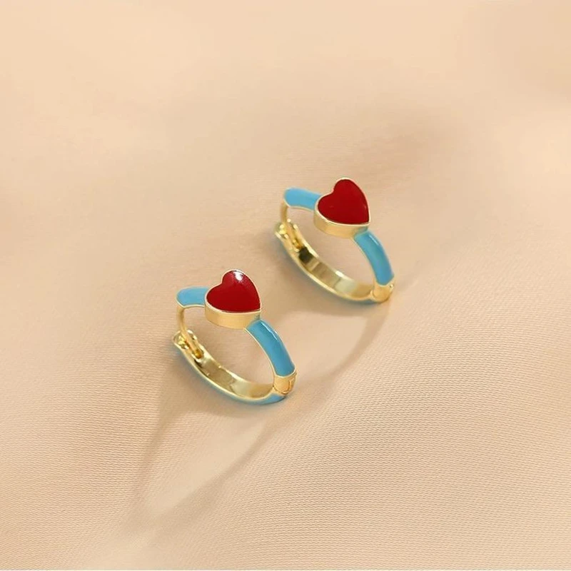 锌合金亚克力耳饰 爱心时尚撞色滴油耳扣耳环 小众个性设计耳圈白