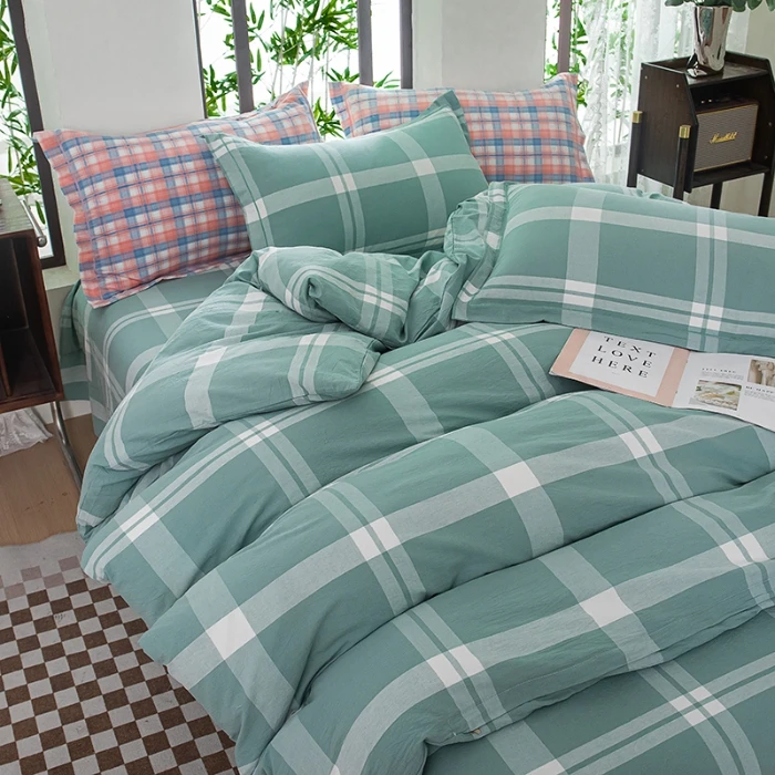 全棉纯棉色织水洗棉床上床单四件套柔软亲肤健康床单被套床上被套