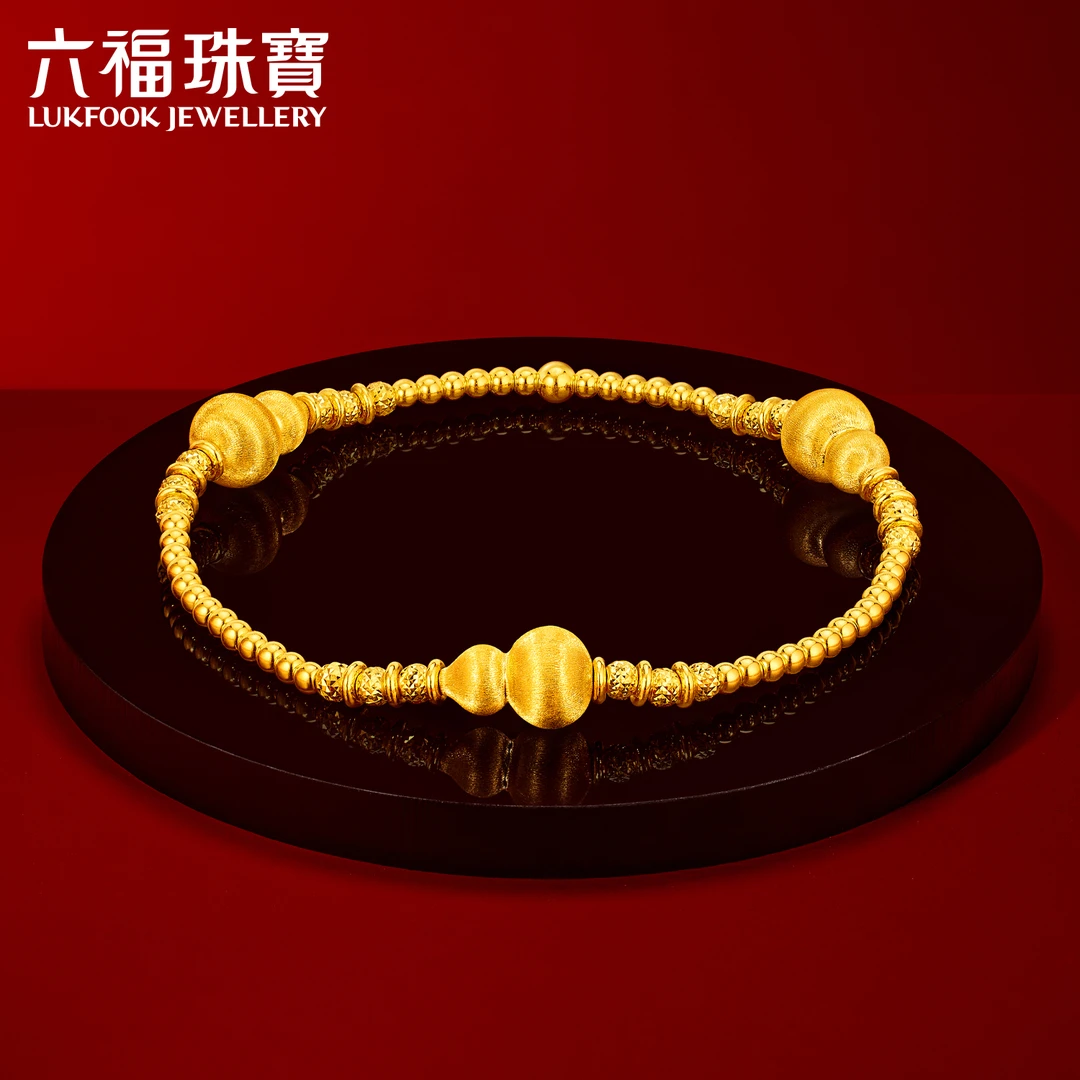 六福珠宝光影金葫芦黄金手链女足金手工拉丝金珠手串计价034949ba
