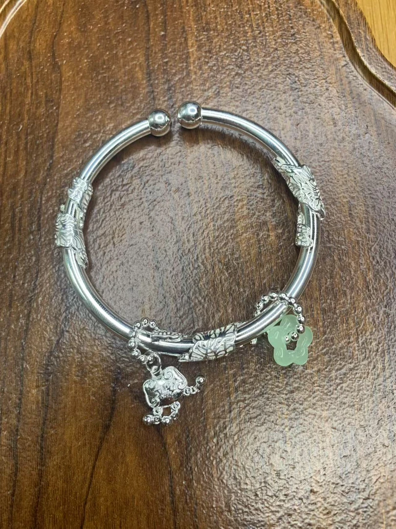 041 繁花平安锁手环 精品银色手环 无礼盒