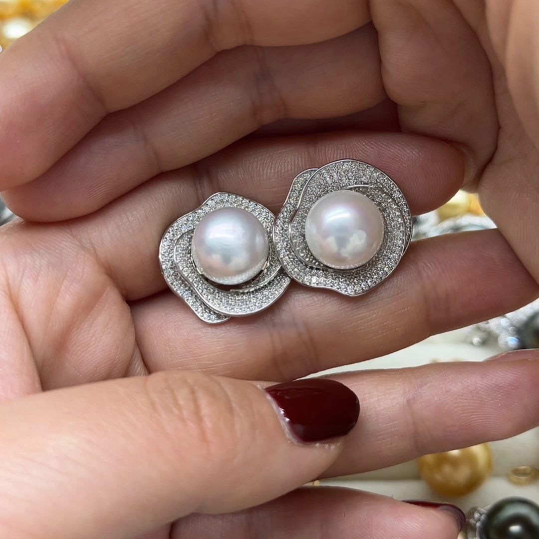 银S925镶嵌海水珍珠耳饰