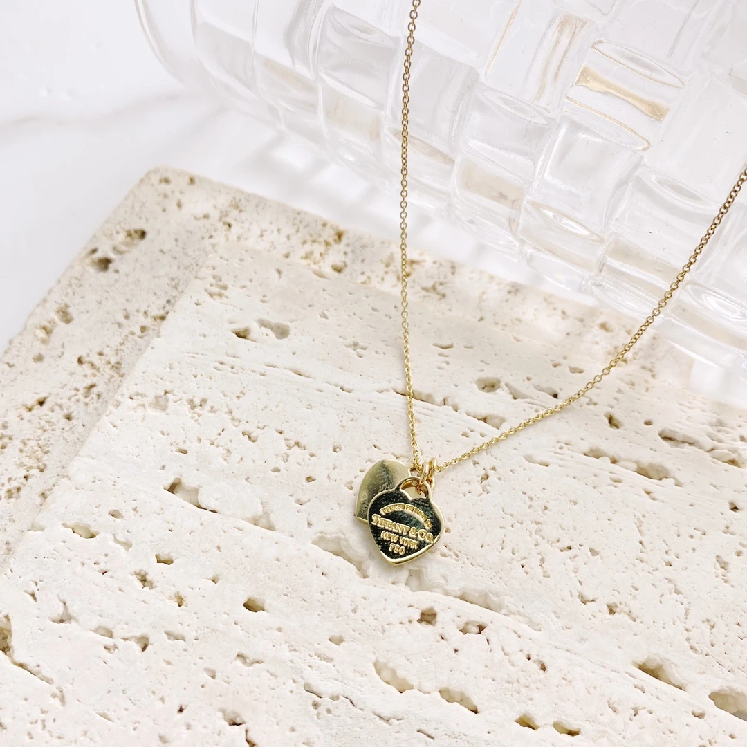 99新 Tiffany & Co./蒂芙尼 黄金双心形项链