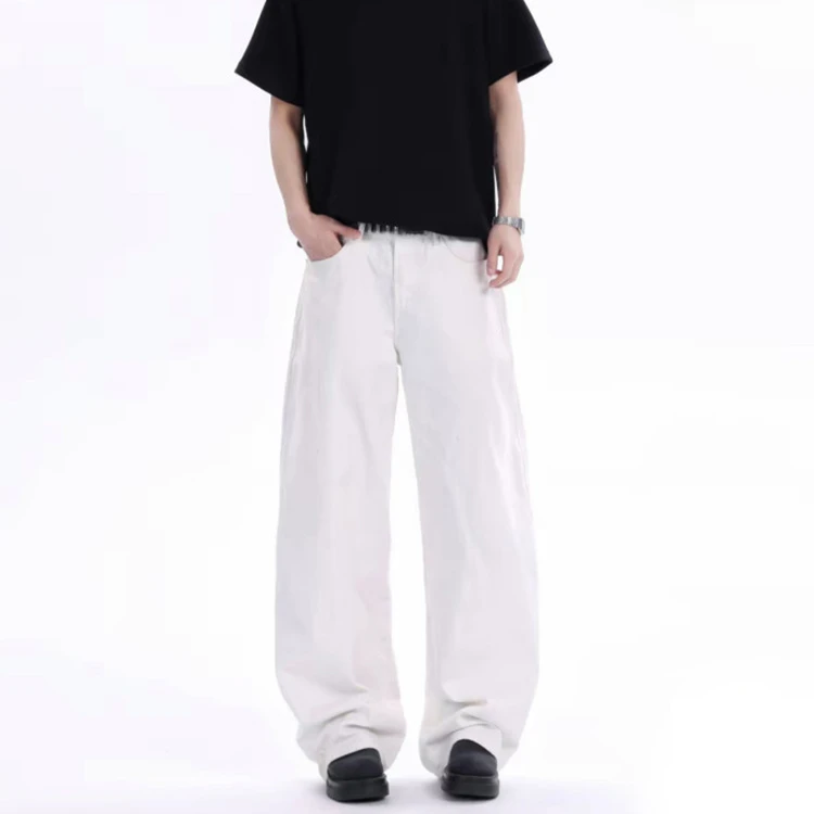25早秋水洗巴黎灰白色美式弯刀牛仔裤宽松休闲舒适百搭镰刀裤