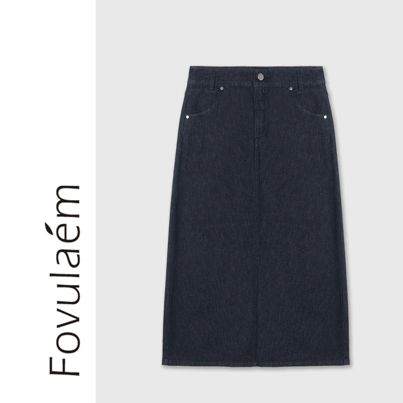 阿楠anan 悠闲派 百搭牛仔原色后摆开叉半身裙直筒牛仔裙女春裙子