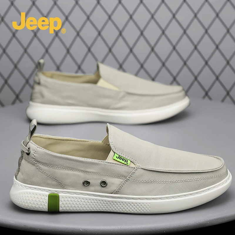 jeep吉普男鞋2025夏季新款透气一脚蹬帆布鞋男老北京百搭休闲布鞋