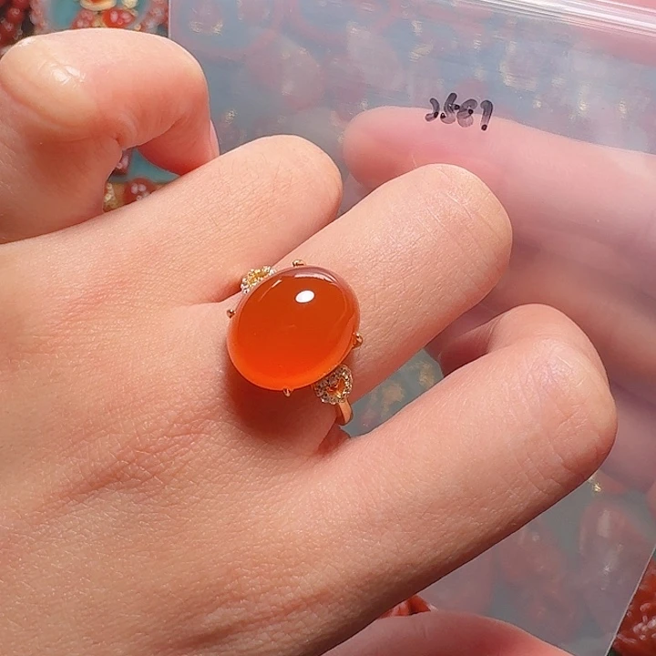 南红玛瑙银S925镶嵌戒指