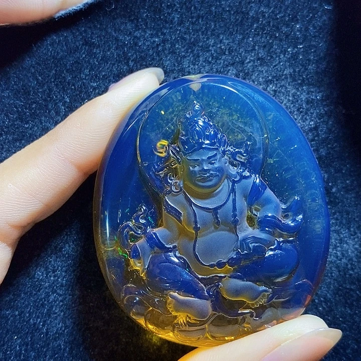 蓝珀未镶嵌珠宝奇石墨西哥蓝珀黄财神