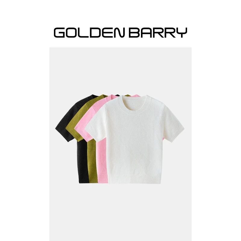 GOLDENBARRY|243088圆领羊绒短袖毛衣