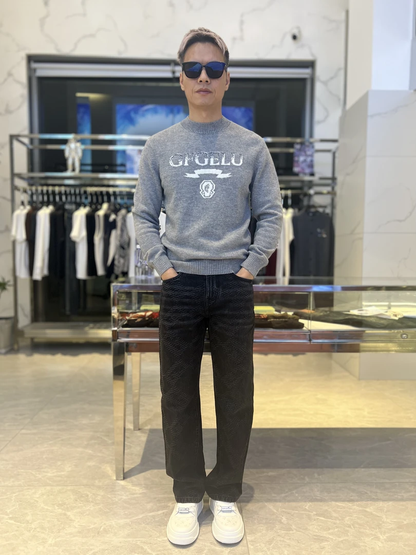 GF杰夫费雷秋冬新款男士高端轻奢时尚宽松版休闲圆领毛衣