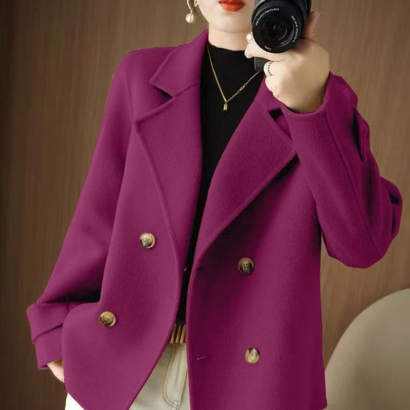 毛呢大衣女短款秋冬小个子宽松外搭反季西装领毛呢子外套潮流