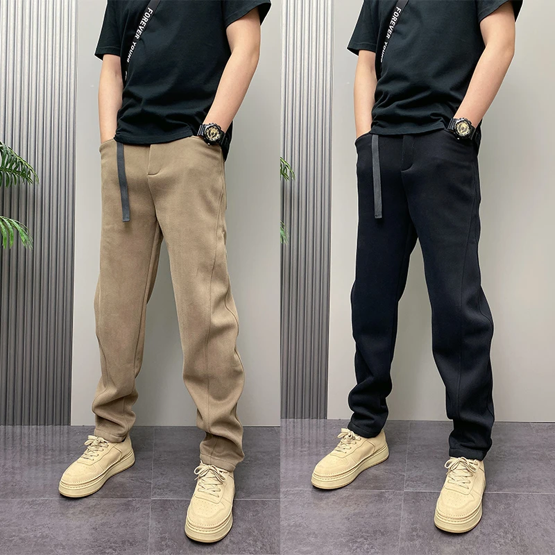 秋冬季潮流男士百搭痞帅加绒加厚高街青年修身小脚运动韩版卫裤子