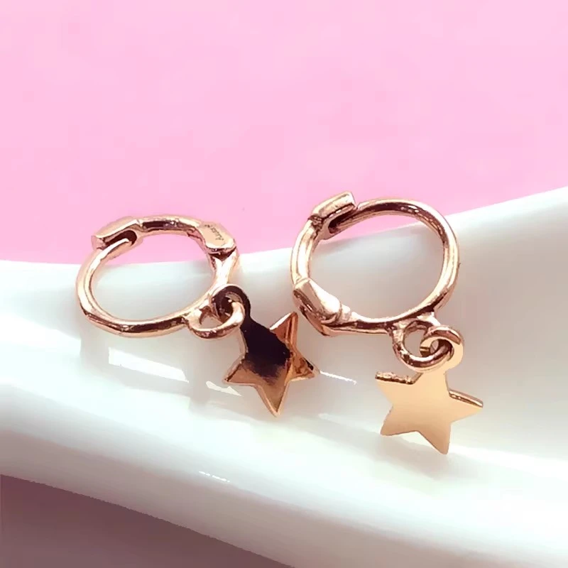坠星星耳骨扣耳钉时尚简约气质14K玫瑰金百搭耳饰