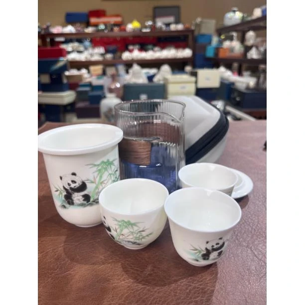 熊猫文竹一壶三杯旅行茶具202