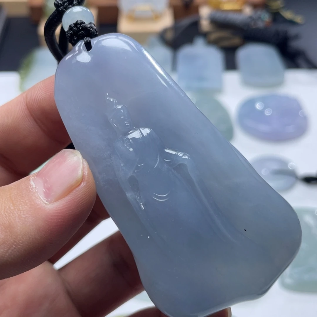 翡翠未镶嵌颈饰紫胶块站观音