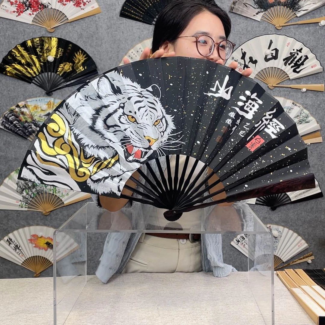 国画10寸黑檀-纯手绘-文玩扇骨（默认粘好）