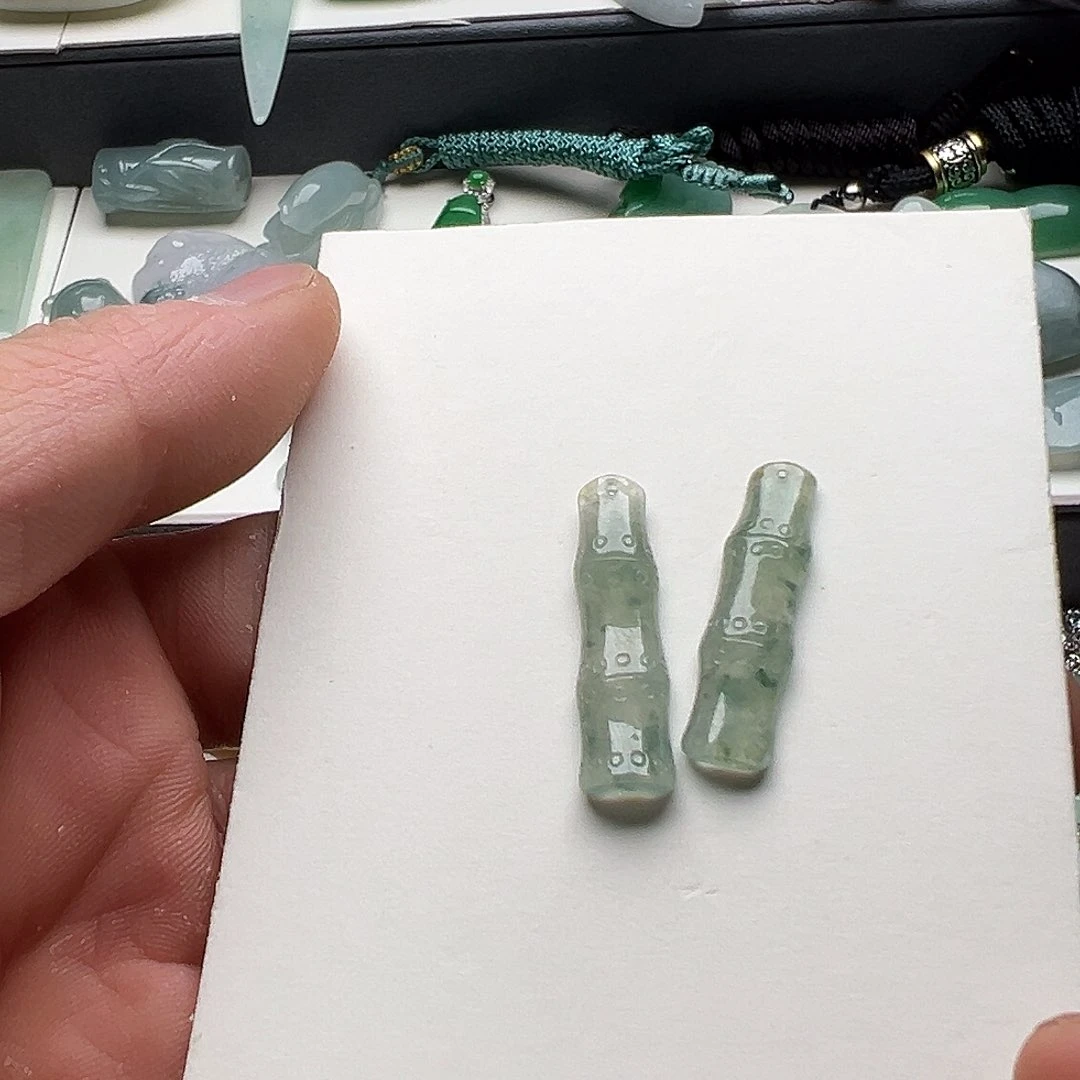 翡翠未镶嵌耳饰天然翡翠竹节耳坠，随意搭配