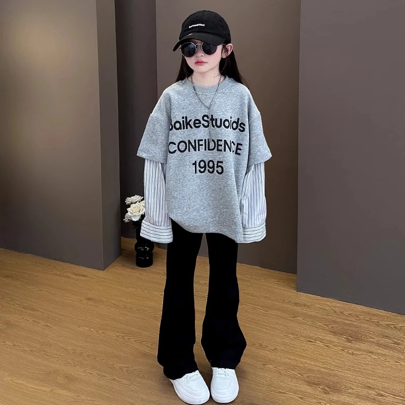 女童春秋卫衣2025新款儿童网红炸街套装女孩大童春装洋气圆领衣服