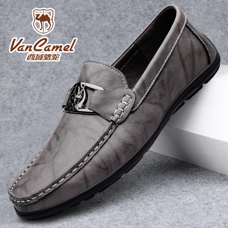 VANCAMEL/西域骆驼真皮豆豆鞋软皮皮鞋男一脚蹬防滑百搭轻便男鞋