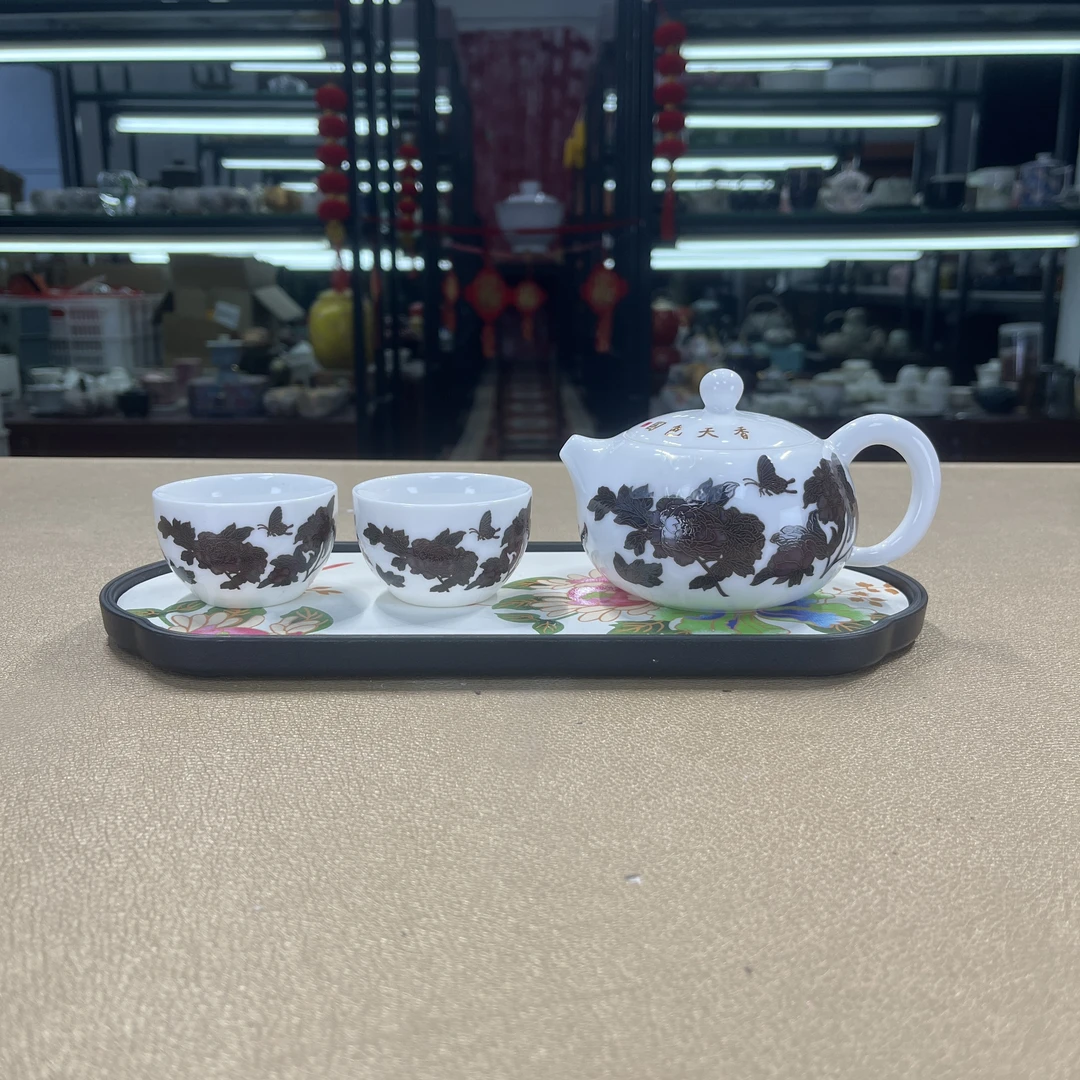 德化云仓 国色天香变色西施壶+两杯+茶盘-5148