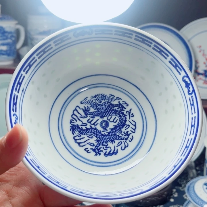 青花玲珑6寸面碗龙纹