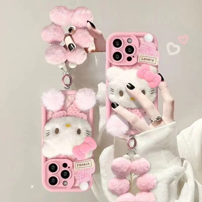 ZMGX秋冬KT毛绒公仔适用苹果1716p挂绳手机壳新款华为vivoppo小米