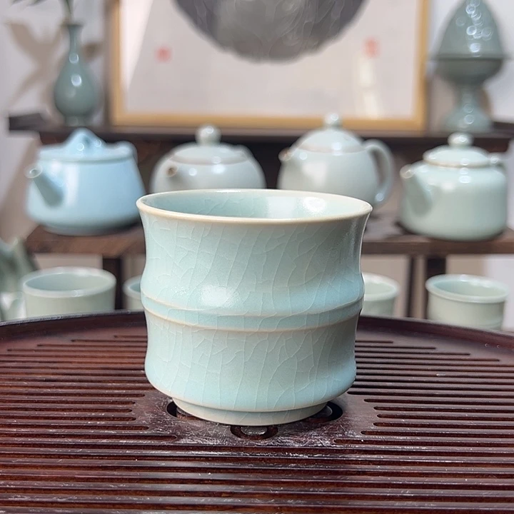 精品支钉天青竹节杯 80cc