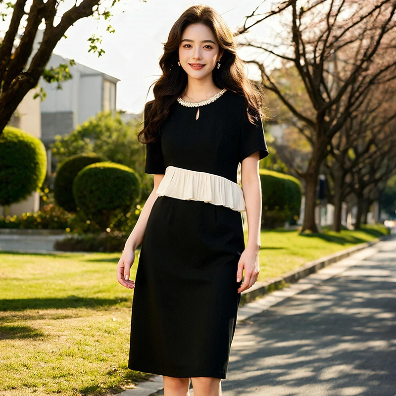 奢姿大码女装2025夏季气质镂空连衣裙胖妹妹荷叶边设计时尚裙子