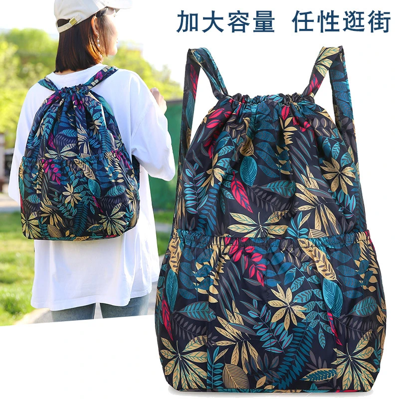 新款大容量双肩包轻便束口抽绳双背包户外逛街购物背包折叠大书包