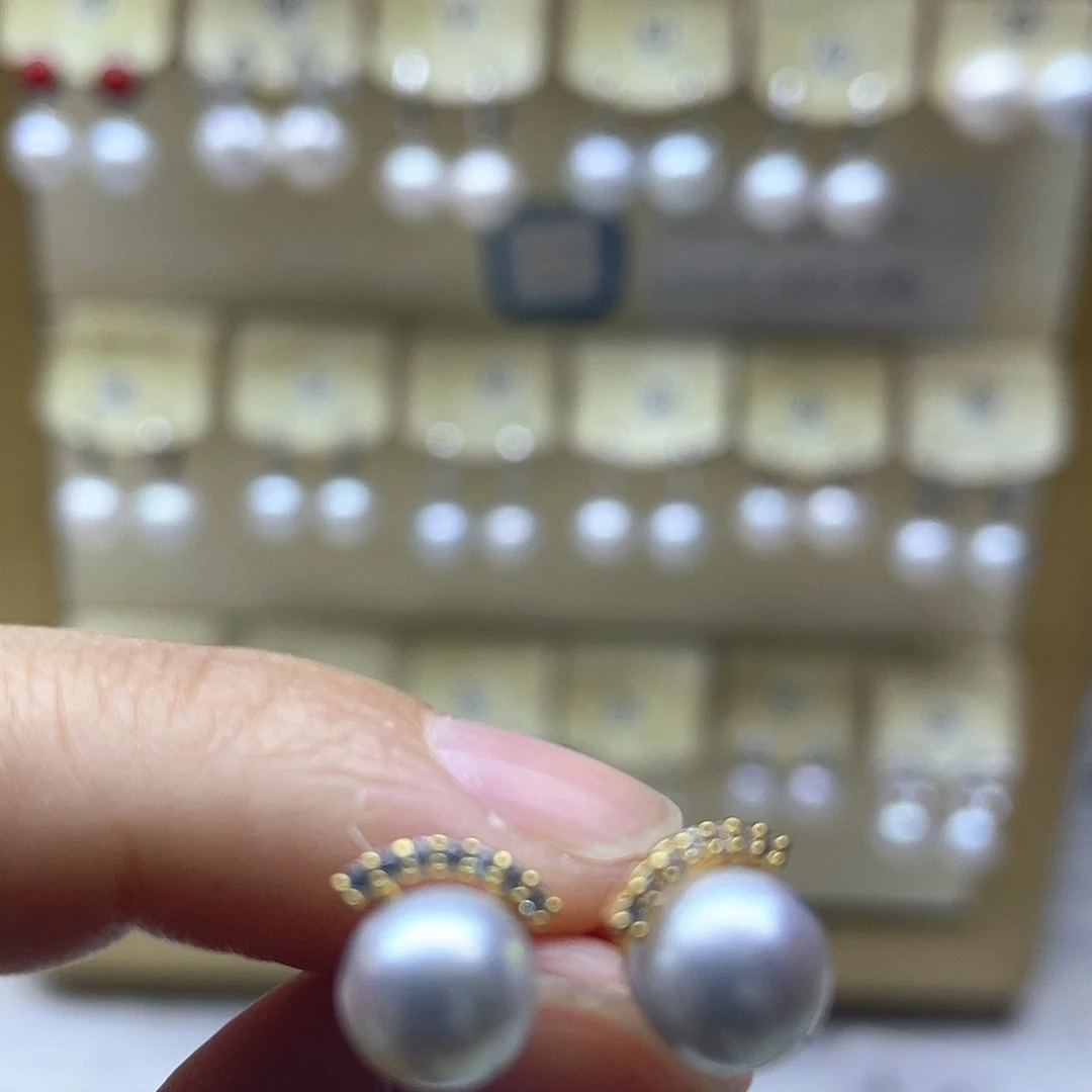 银S925镶嵌淡水珍珠耳饰