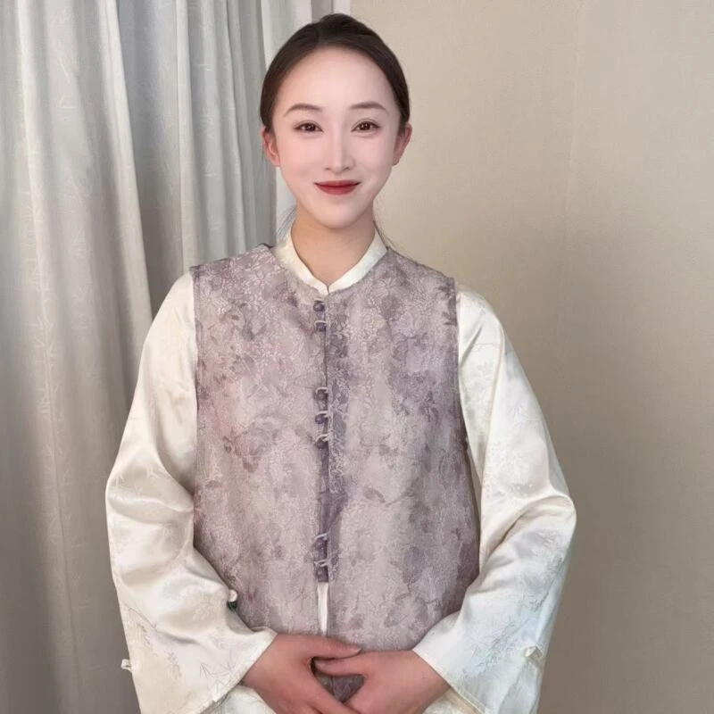 【烟紫】2025新款国风新中式织金提花马甲BM-32