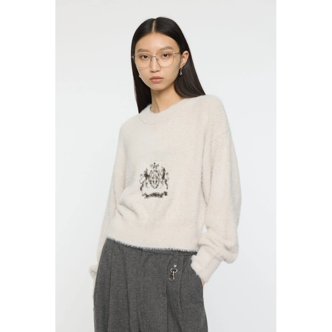【MonTendre】M 时尚提花毛针织衫刺绣宽松女毛衣设计师显瘦毛衣女