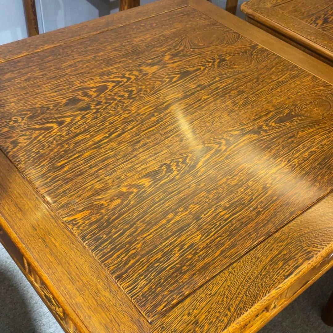 鸡翅木类成套家具酷*南90方桌七件带两个置物架带玻璃