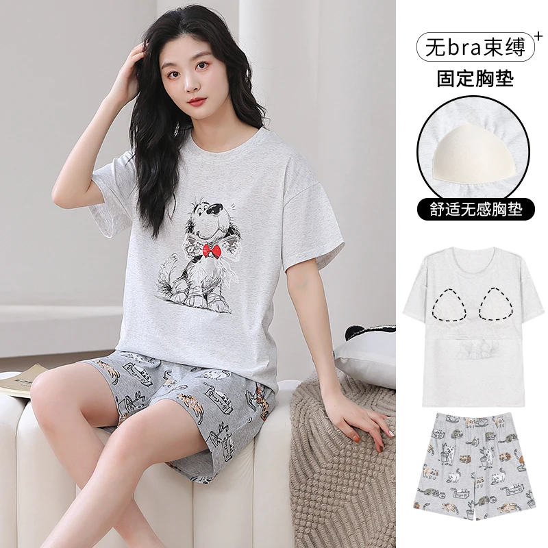 2025新款100%棉睡衣女夏季薄款短袖短裤套装清爽可外穿睡衣女