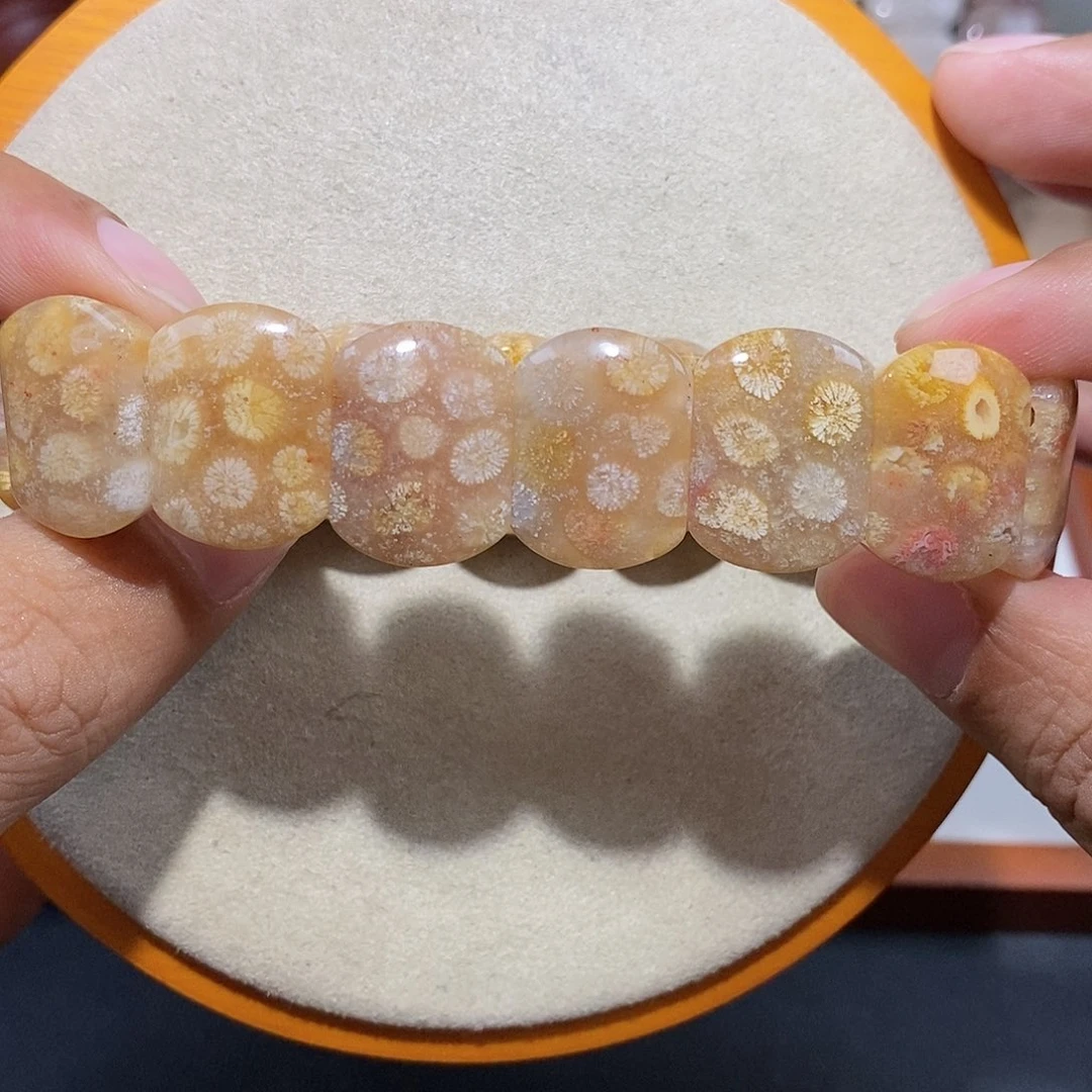 硅化珊瑚（珊瑚玉）手串未镶嵌水彩皮花15