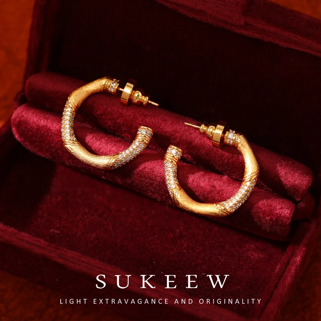 SUKEEW/酥可 镀K金【竹韵】复古竹节精致耳环499121
