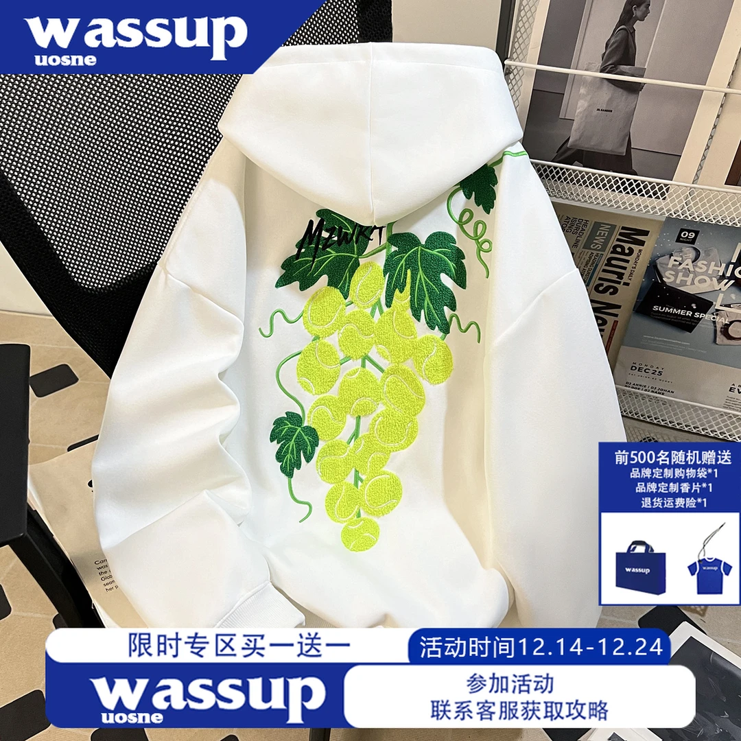 美式休闲毛巾绣连帽卫衣男2025秋冬季重磅大码宽松boxy套头帽衫潮