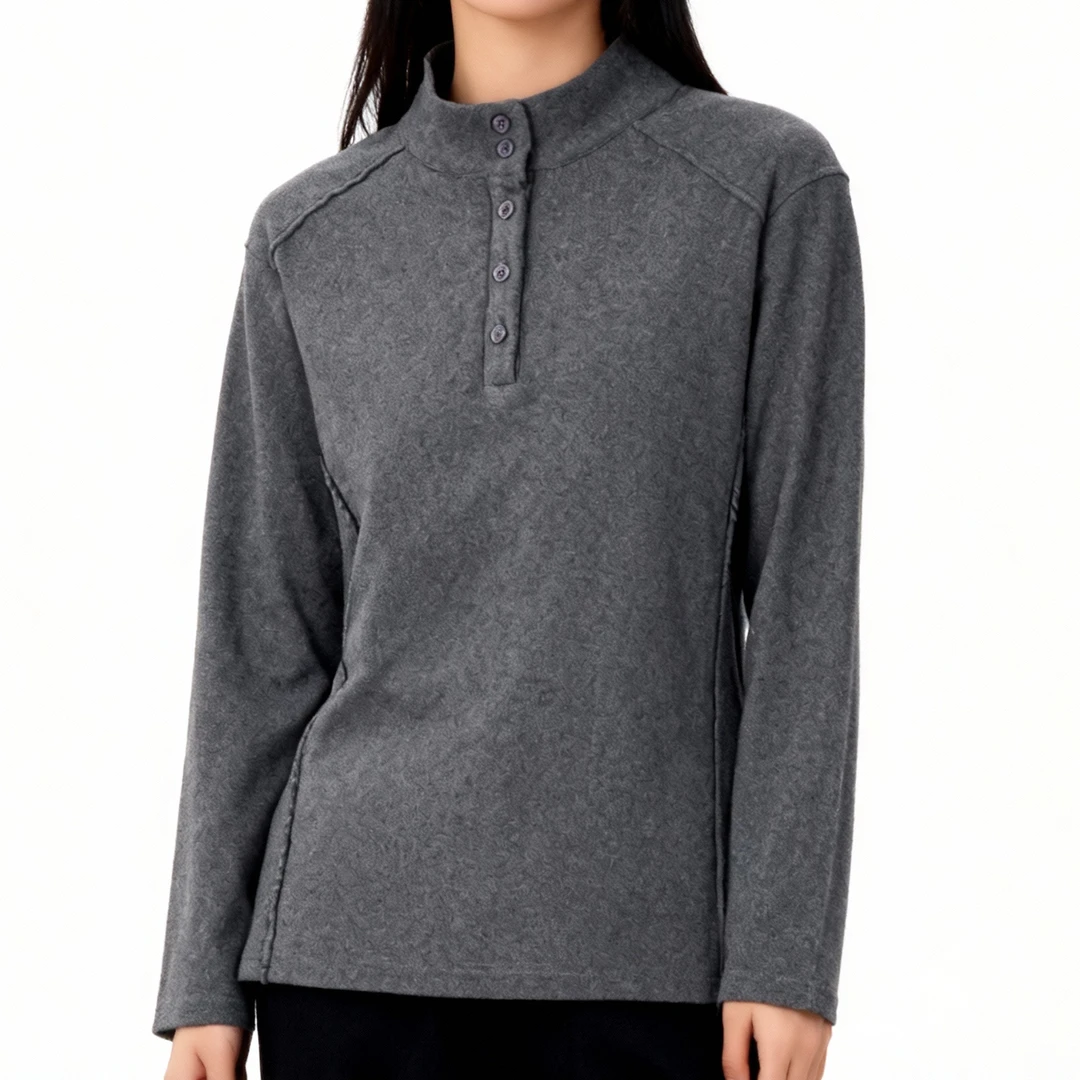 德绒2025秋冬新款时尚百搭双面绒简约纯色打底长袖上衣0659-55